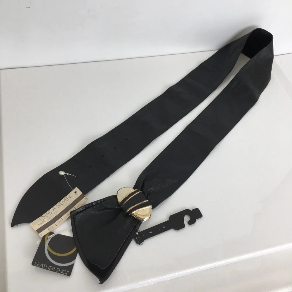 Vintage 80’s Leather Shop Black Soft Genuine Leather Belt NEW Size L Art To Wear